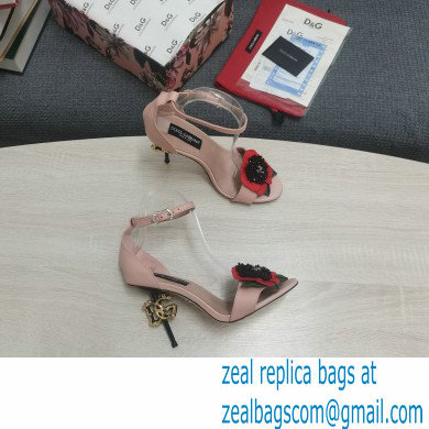 Dolce  &  Gabbana DG Logo Heel 10.5cm Black Red Roses Sandals Nude Pink 2022